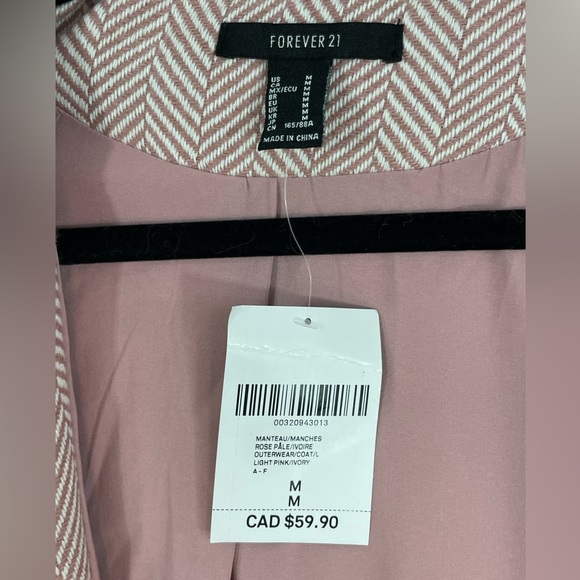 Medium Mauve Pink Chevron Belted Hooded Dress Coat Jacket NEW from Forever21 - Picture 8 of 11